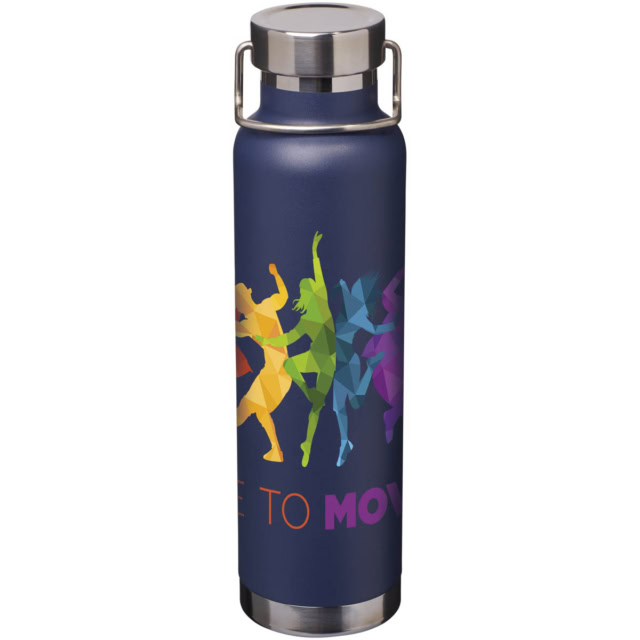 Thor 650 ml Kupfer-Vakuum Isoliersportflasche - navy - Logo 1