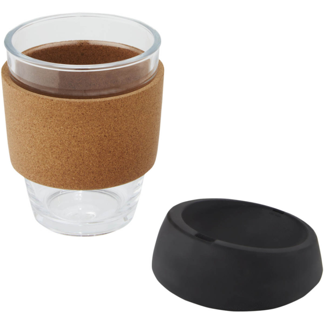 Lidan 360 ml Becher aus Borosilikatglas mit Korkgriff und Silikondeckel - schwarz - Extra 2