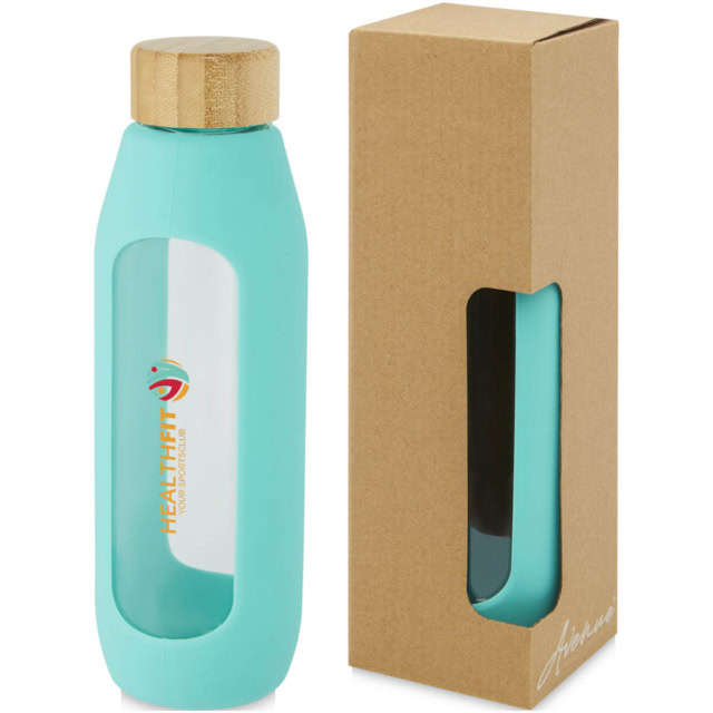 Tidan 600 ml Flasche aus Borosilikatglas mit Silikongriff - tide grün - Logo 1