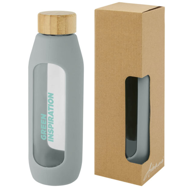 Tidan 600 ml Flasche aus Borosilikatglas mit Silikongriff - grau - Logo 2