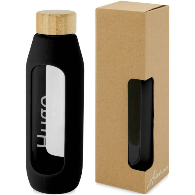 Tidan 600 ml Flasche aus Borosilikatglas mit Silikongriff - schwarz - Logo 3