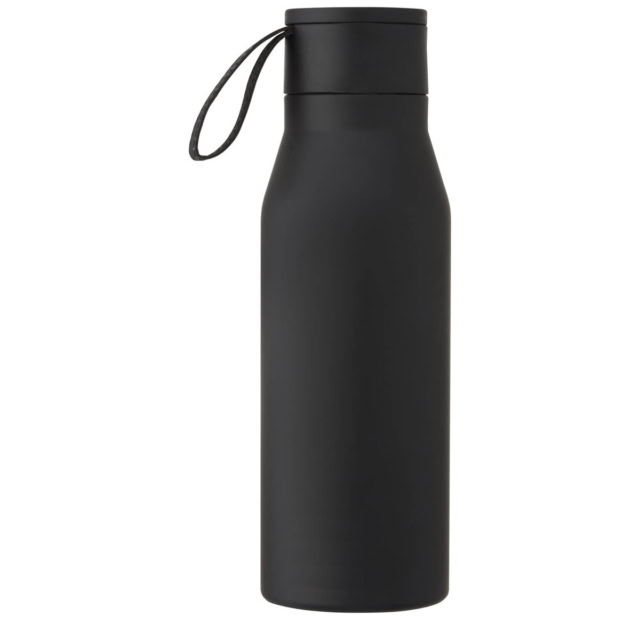 Ljungan 500 ml Kupfer-Vakuum Isolierflasche mit PU Kunststoffband und Deckel - schwarz - Rückseite