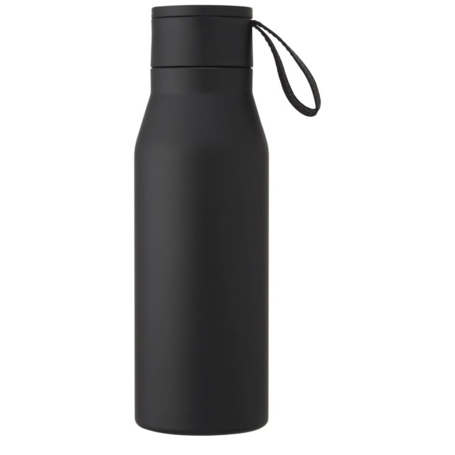 Ljungan 500 ml Kupfer-Vakuum Isolierflasche mit PU Kunststoffband und Deckel - schwarz - Vorderseite