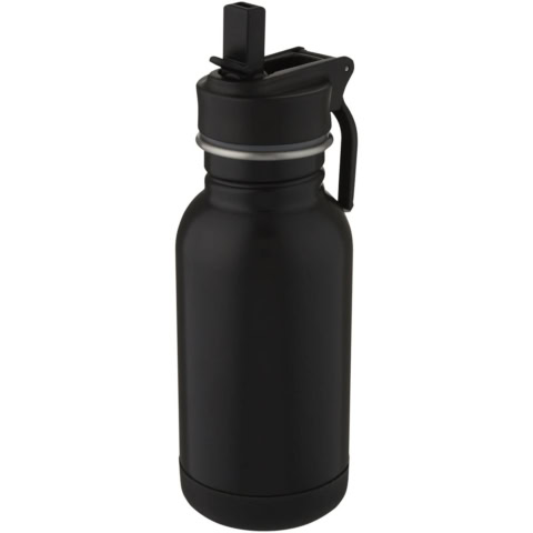 Lina 400 ml Sportflasche aus Edelstahl mit Strohhalm und Schlaufe - schwarz - Hauptfoto