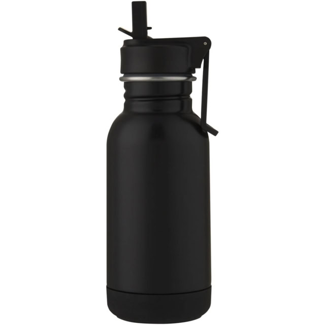 Lina 400 ml Sportflasche aus Edelstahl mit Strohhalm und Schlaufe - schwarz - Vorderseite