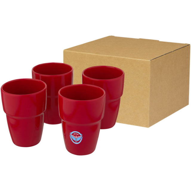 Staki 4-teiliges Geschenkset aus stapelbaren 280 ml Bechern - rot - Logo 1