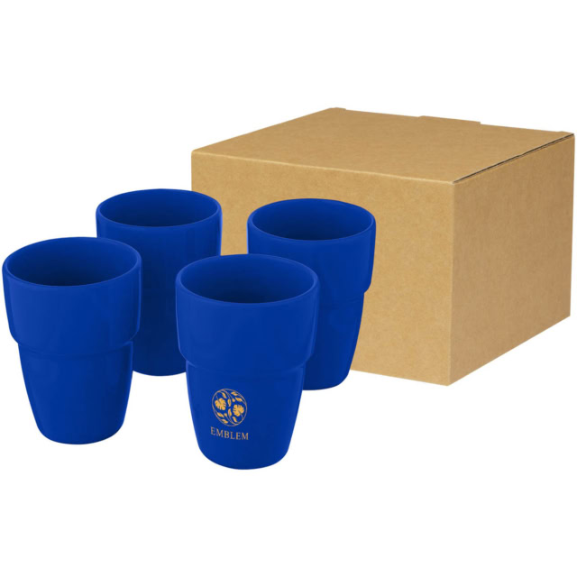 Staki 4-teiliges Geschenkset aus stapelbaren 280 ml Bechern - mittelblau - Logo 1