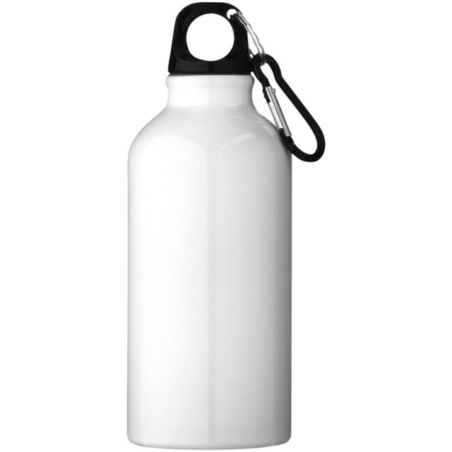 Oregon 400 ml RCS-zertifizierte Trinkflasche aus recyceltem Aluminium mit Karabinerhaken - weiss - Vorderseite