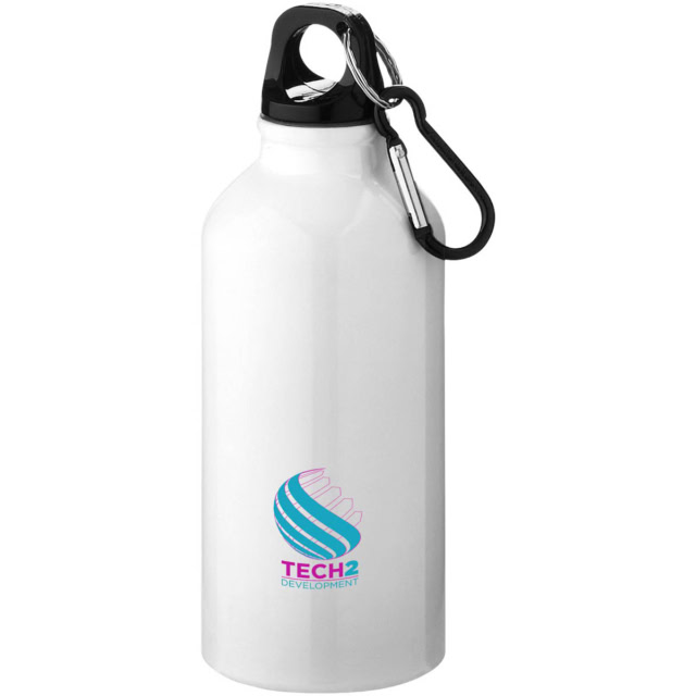 Oregon 400 ml RCS-zertifizierte Trinkflasche aus recyceltem Aluminium mit Karabinerhaken - weiss - Logo 1