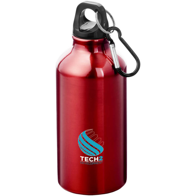 Oregon 400 ml RCS-zertifizierte Trinkflasche aus recyceltem Aluminium mit Karabinerhaken - rot - Logo 1