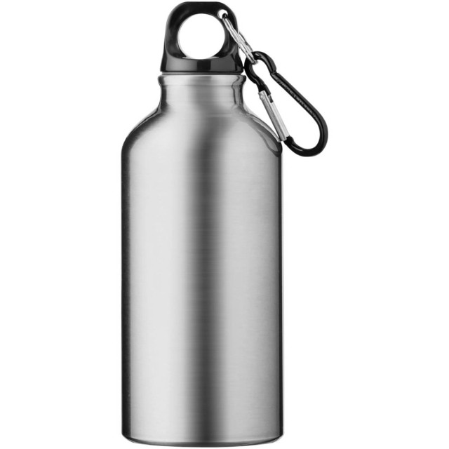 Oregon 400 ml RCS-zertifizierte Trinkflasche aus recyceltem Aluminium mit Karabinerhaken - silber - Vorderseite