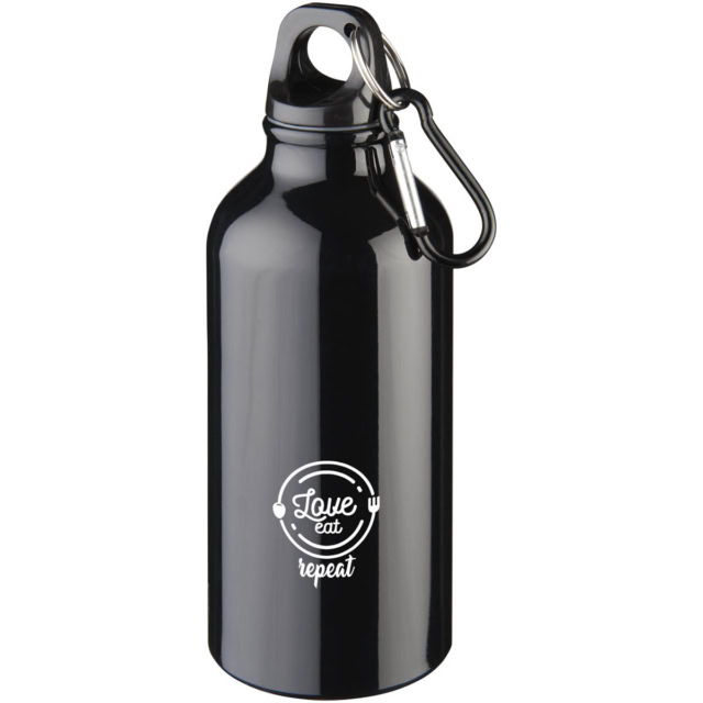 Oregon 400 ml RCS-zertifizierte Trinkflasche aus recyceltem Aluminium mit Karabinerhaken - schwarz - Logo 1