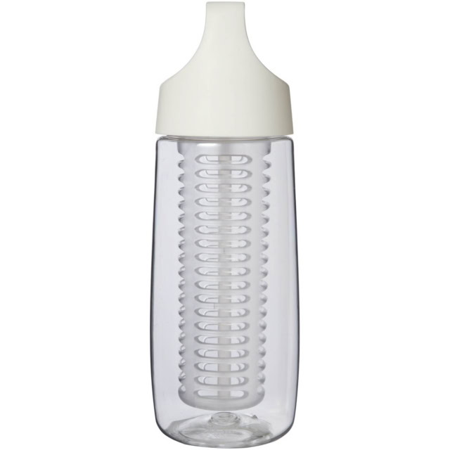 HydroFruit 700 ml Sportflasche aus recyceltem Kunststoff mit Klappdeckel und Trinkhalm - transparent weiss - Rückseite