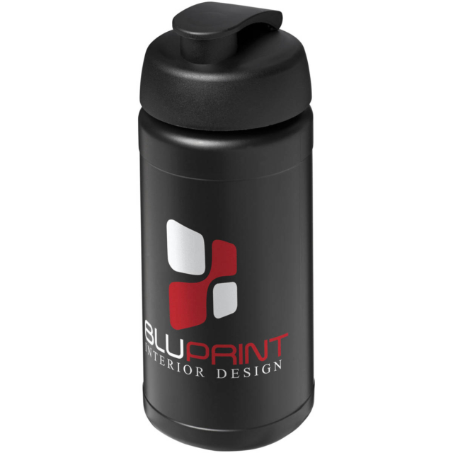 Baseline® Plus 500 ml Sportflasche mit Klappdeckel - schwarz - Logo 1