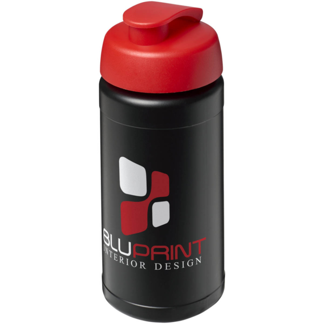 Baseline® Plus 500 ml Sportflasche mit Klappdeckel - schwarz - Logo 1