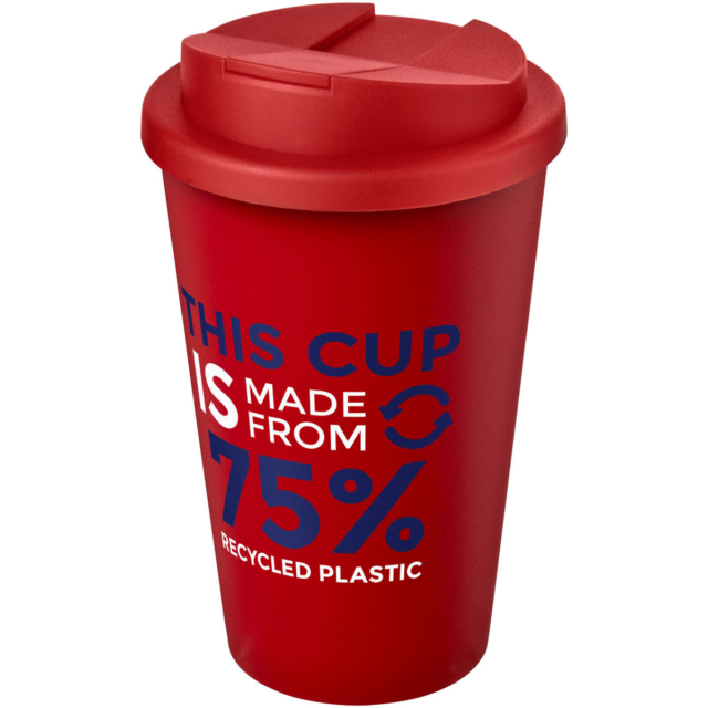 Americano® Eco 350 ml recycelter Becher mit auslaufsicherem Deckel - rot - Logo 1