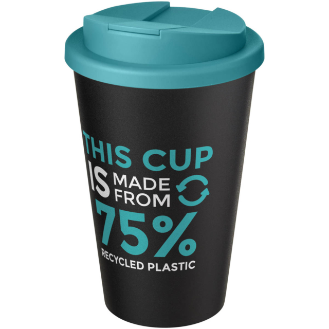 Americano® Eco 350 ml recycelter Becher mit auslaufsicherem Deckel - aquablau - Logo 1