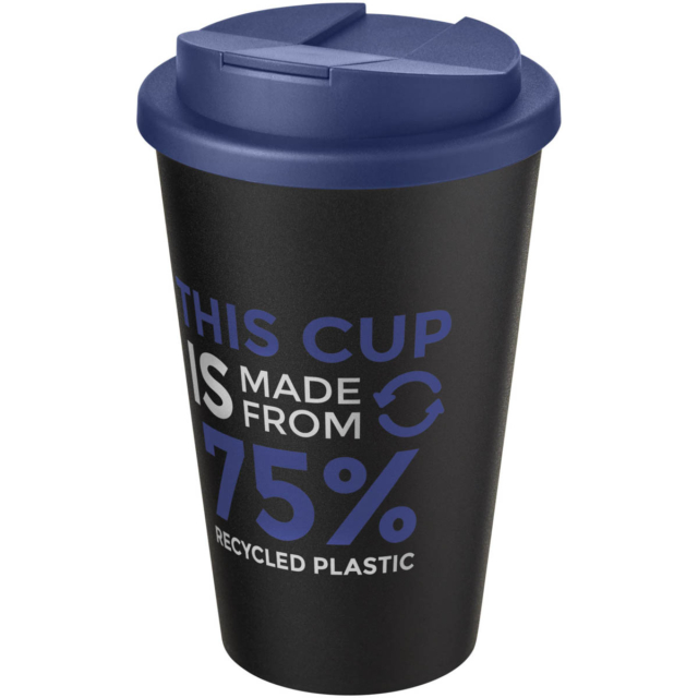 Americano® Eco 350 ml recycelter Becher mit auslaufsicherem Deckel - blau - Logo 1