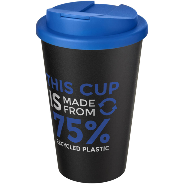 Americano® Eco 350 ml recycelter Becher mit auslaufsicherem Deckel - mittelblau - Logo 1