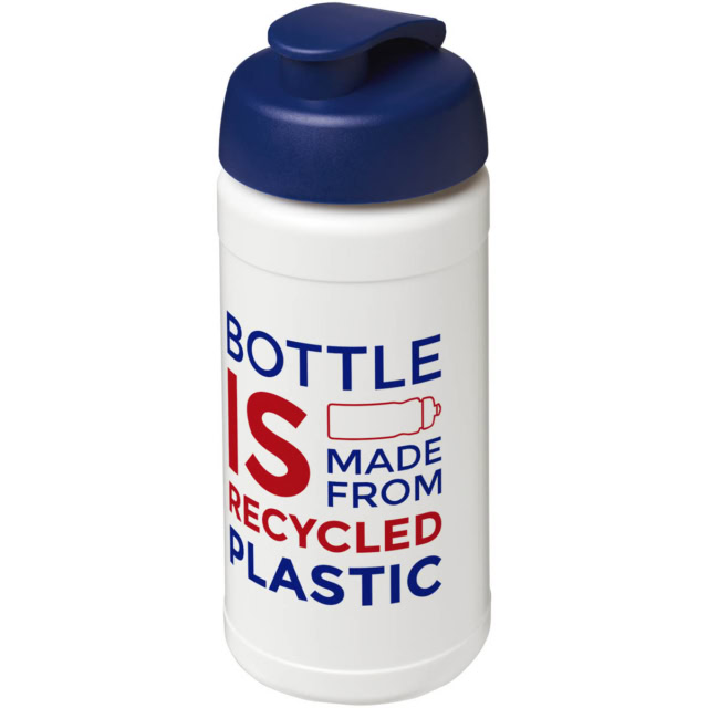 Baseline 500 ml recycelte Sportflasche mit Klappdeckel - weiss - Logo 1