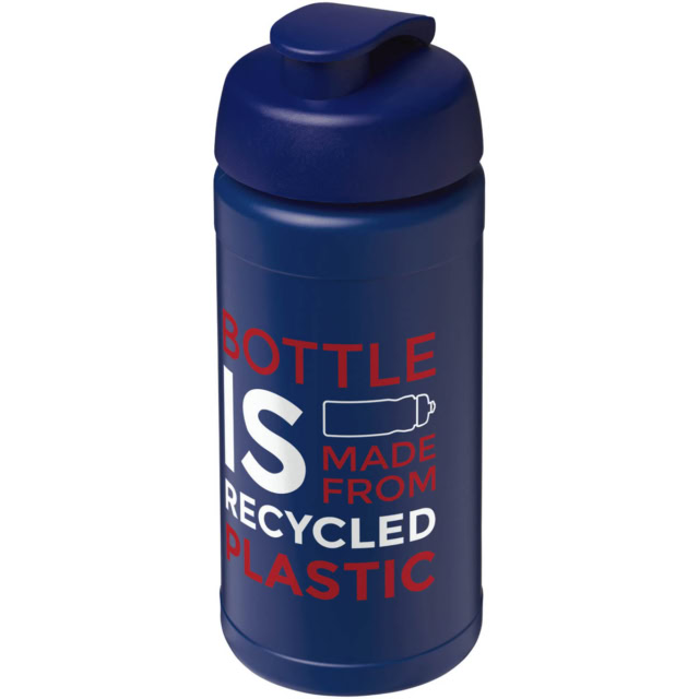 Baseline 500 ml recycelte Sportflasche mit Klappdeckel - blau - Logo 1