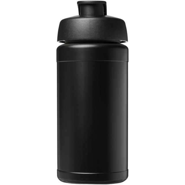 Baseline 500 ml recycelte Sportflasche mit Klappdeckel - schwarz - Vorderseite