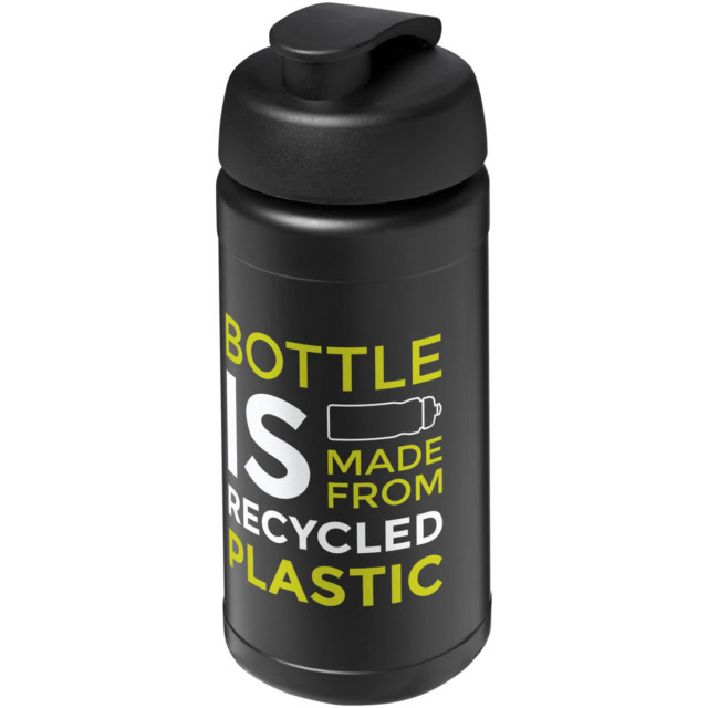 Baseline 500 ml recycelte Sportflasche mit Klappdeckel - schwarz - Logo 1