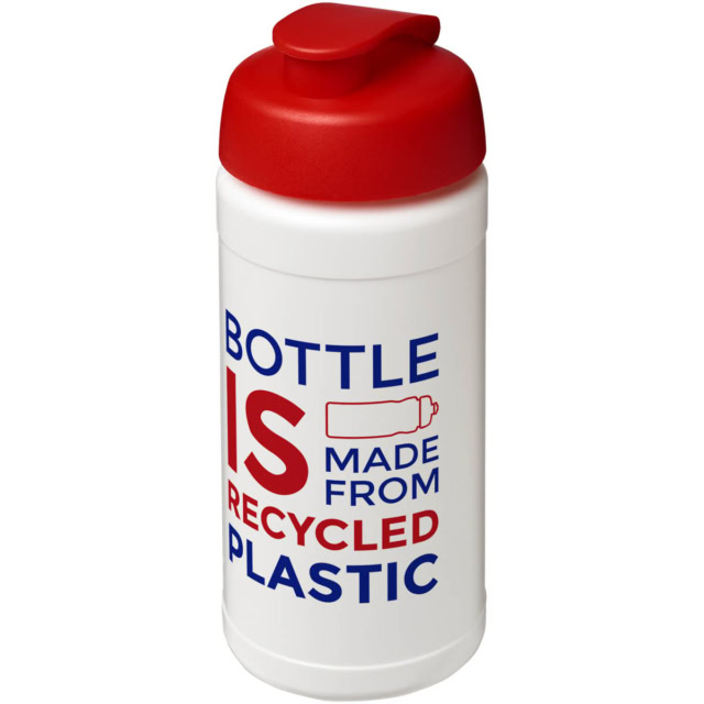 Baseline 500 ml recycelte Sportflasche mit Klappdeckel - weiss - Logo 1