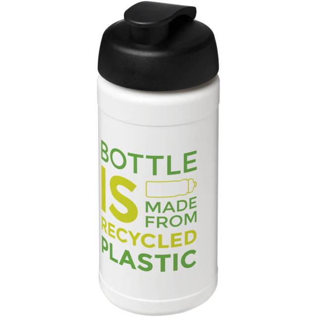 Baseline 500 ml recycelte Sportflasche mit Klappdeckel - weiss - Logo 1