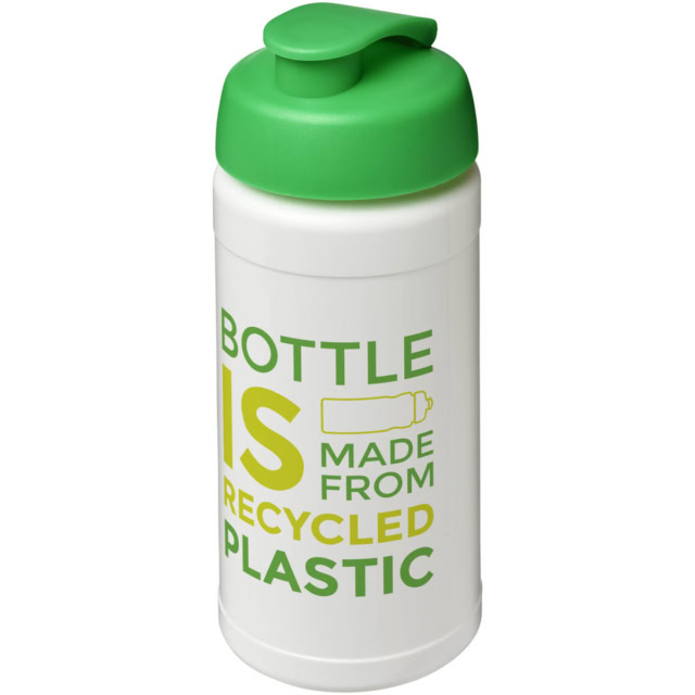 Baseline 500 ml recycelte Sportflasche mit Klappdeckel - weiss - Logo 1