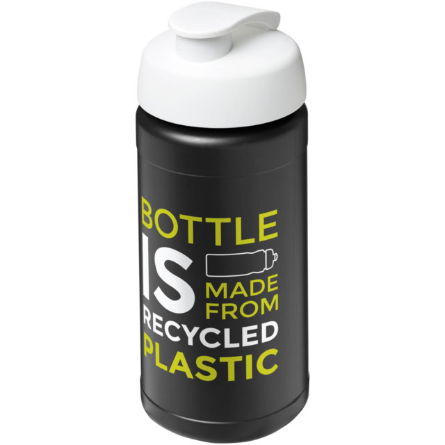 Baseline 500 ml recycelte Sportflasche mit Klappdeckel - schwarz - Logo 1