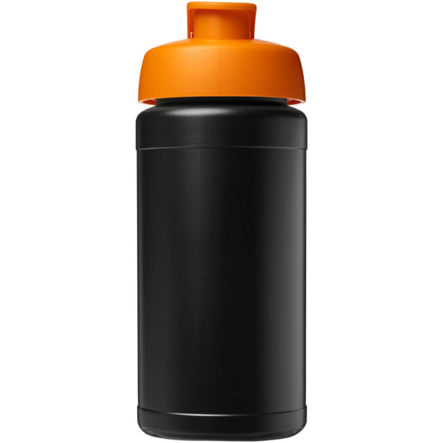 Baseline 500 ml recycelte Sportflasche mit Klappdeckel - schwarz - Vorderseite