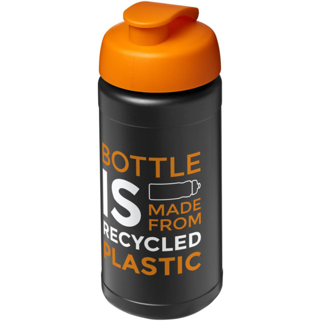 Baseline 500 ml recycelte Sportflasche mit Klappdeckel - schwarz - Logo 1