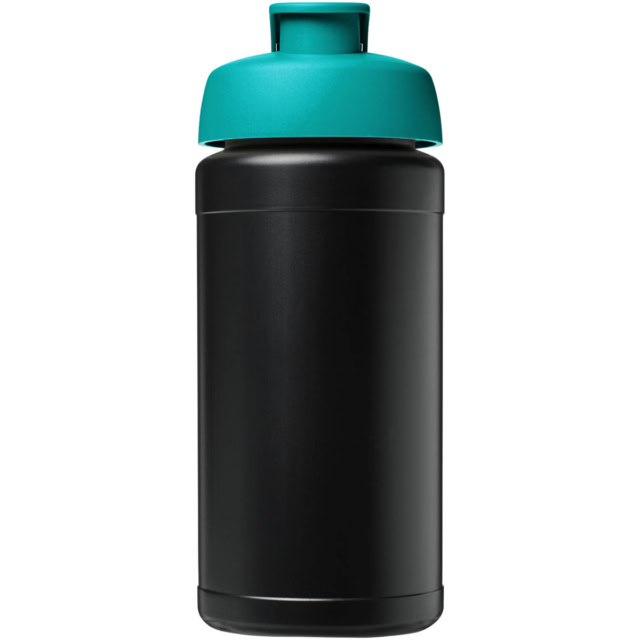 Baseline 500 ml recycelte Sportflasche mit Klappdeckel - schwarz - Vorderseite