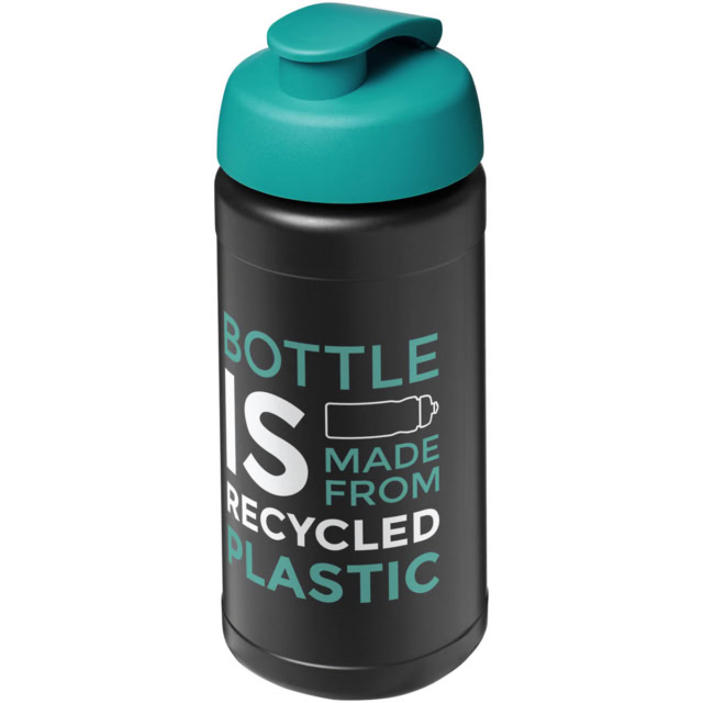 Baseline 500 ml recycelte Sportflasche mit Klappdeckel - schwarz - Logo 1