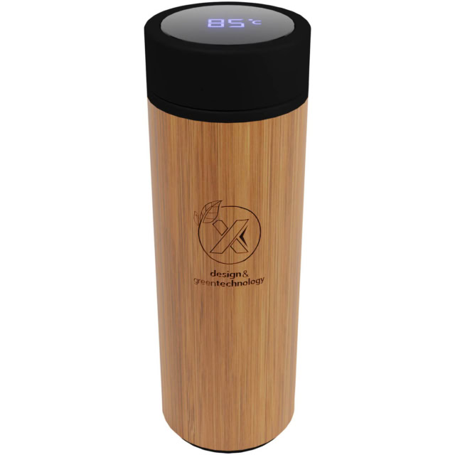 SCX.design D11 500 ml Smart Flasche aus Bambus mit Leuchtlogo - holz - Logo 1