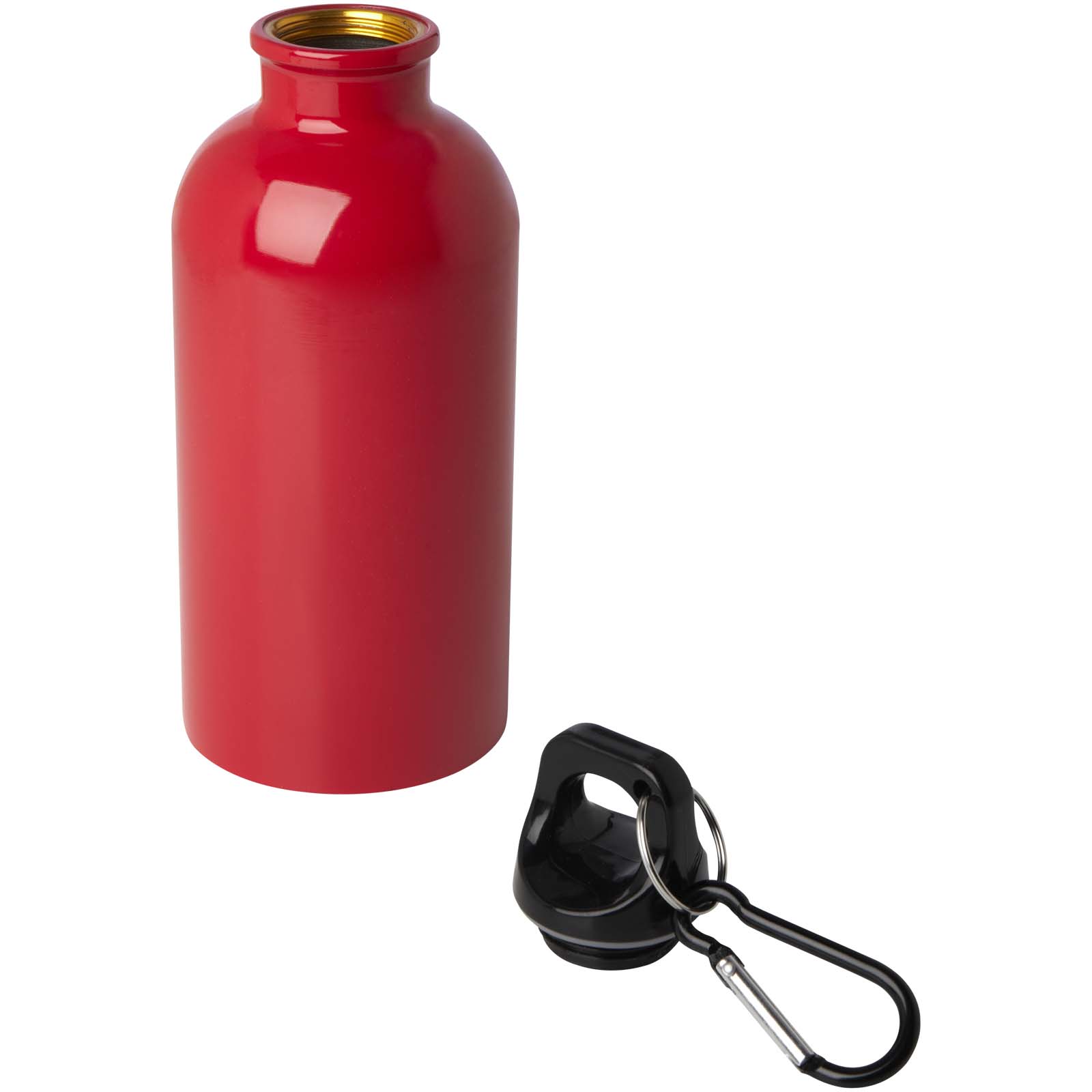 einwandige Trinkflasche aus Edelstahl mit Karabinerhaken - rot - Logo 3