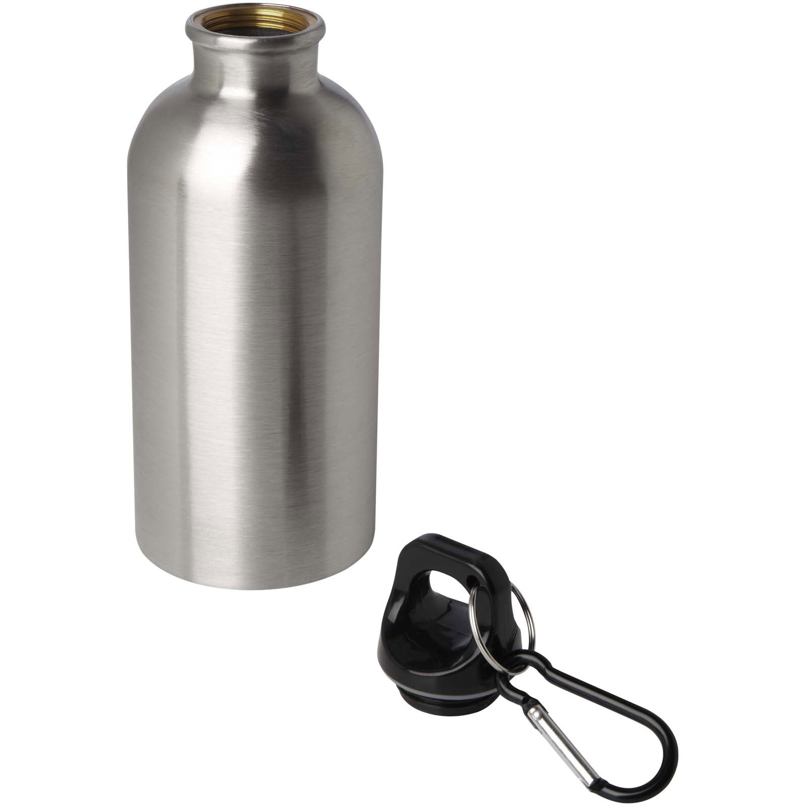 einwandige Trinkflasche aus Edelstahl mit Karabinerhaken - silber - Logo 3