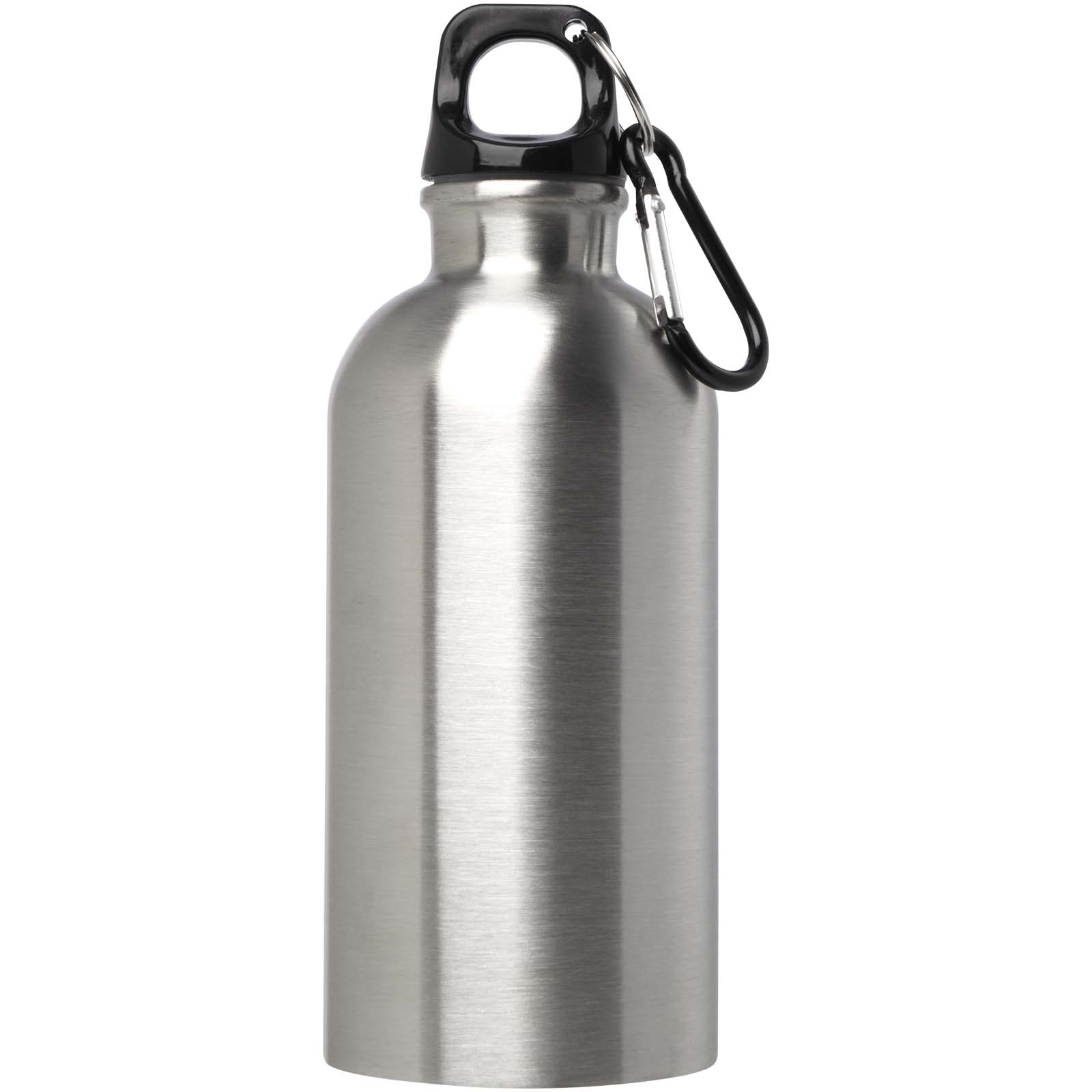 einwandige Trinkflasche aus Edelstahl mit Karabinerhaken - silber - Logo 2
