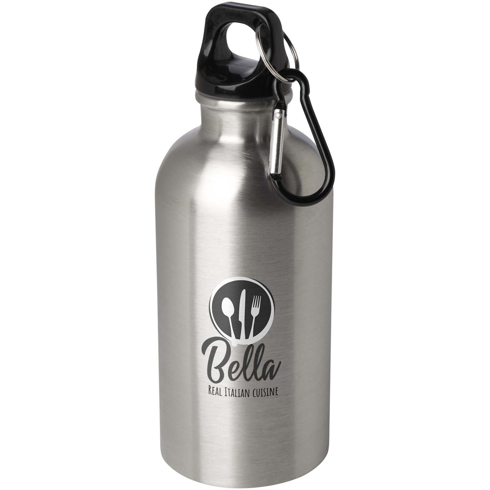 einwandige Trinkflasche aus Edelstahl mit Karabinerhaken - silber - Hauptfoto