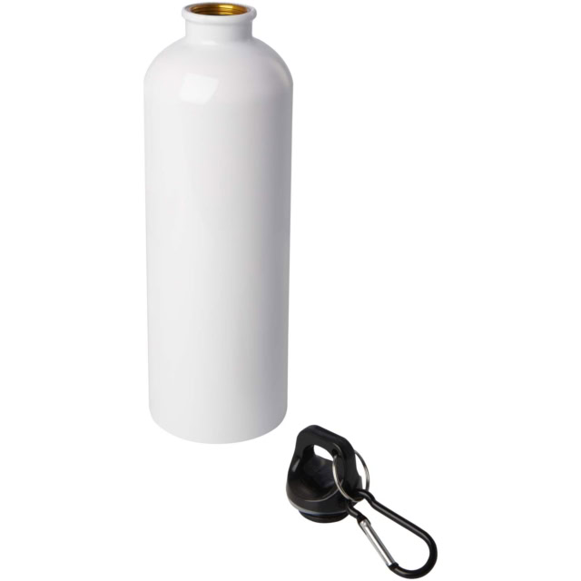 einwandige Trinkflasche aus Edelstahl mit Karabinerhaken - weiss - Logo 3