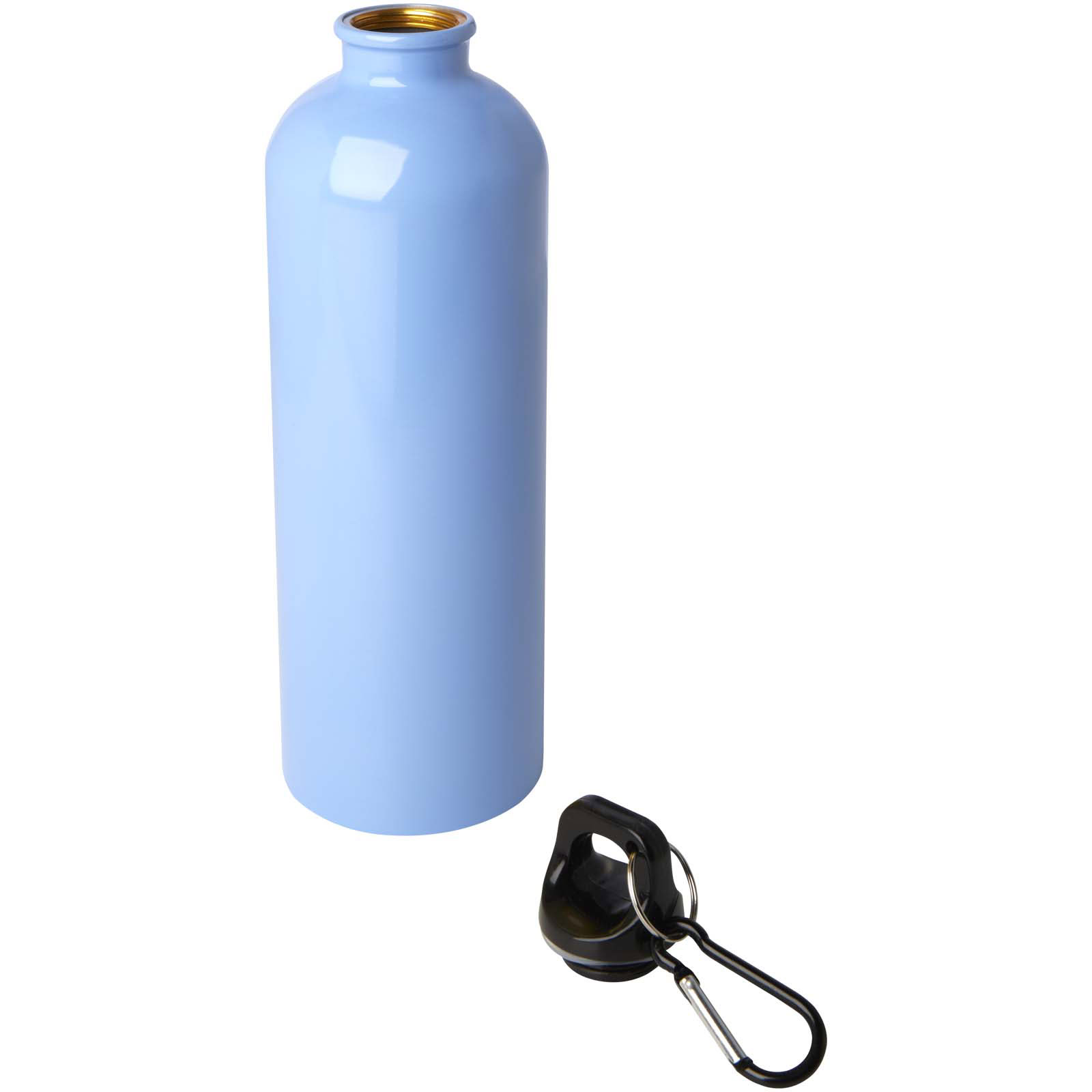 einwandige Trinkflasche aus Edelstahl mit Karabinerhaken - wolkenblau - Logo 3
