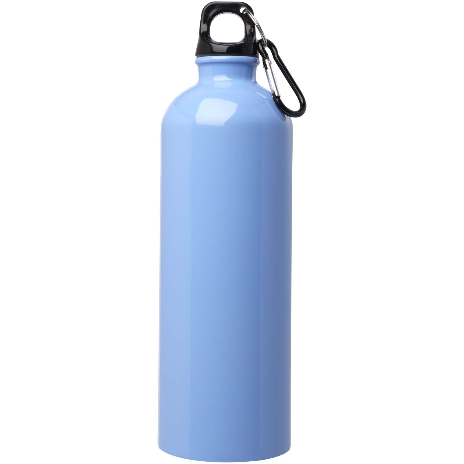 einwandige Trinkflasche aus Edelstahl mit Karabinerhaken - wolkenblau - Logo 2
