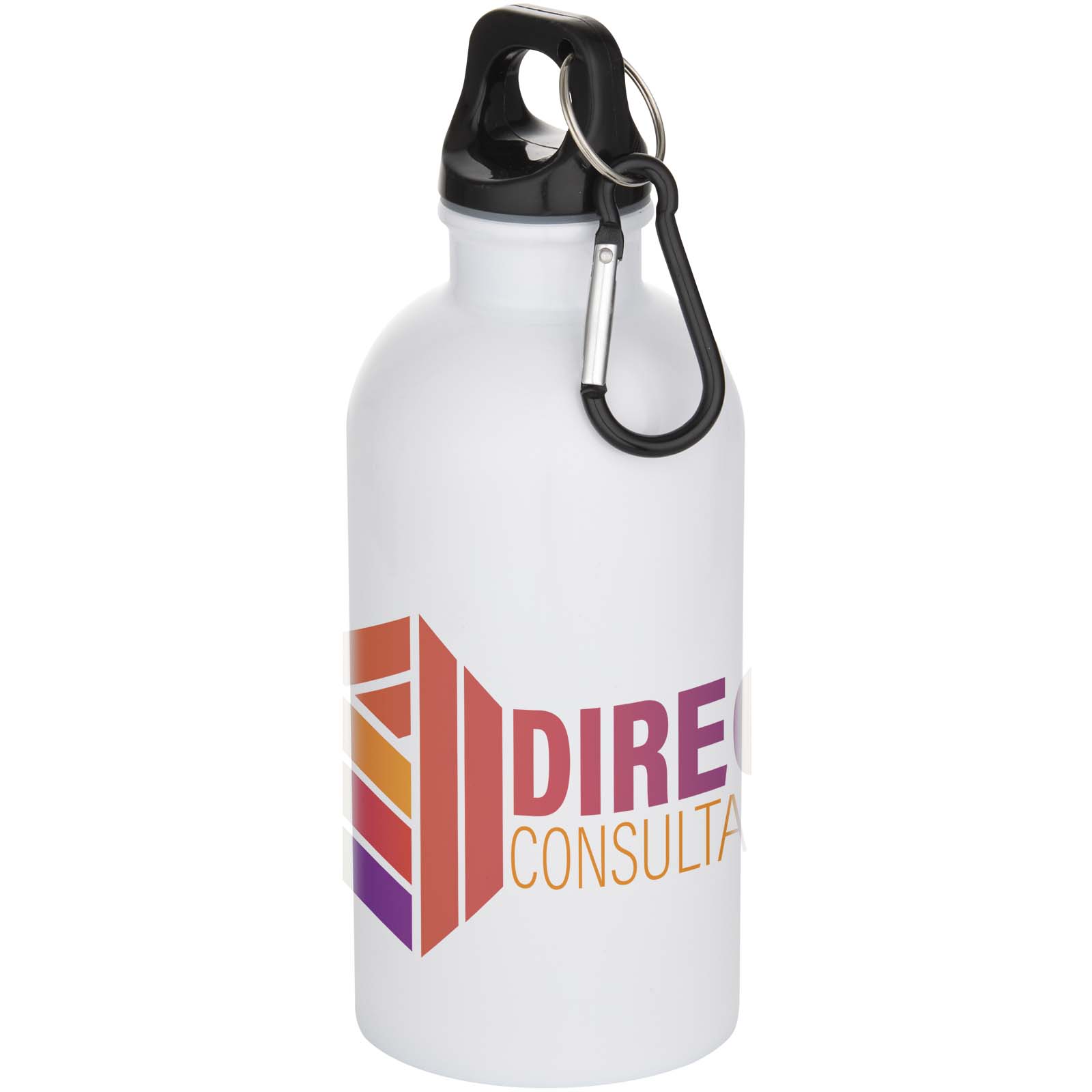 Oregon 400 ml RSC-zertifizierte einwandige Sublimation Trinkflasche aus recyceltem Edelstahl mit Karabinerhaken - weiss - Logo 1