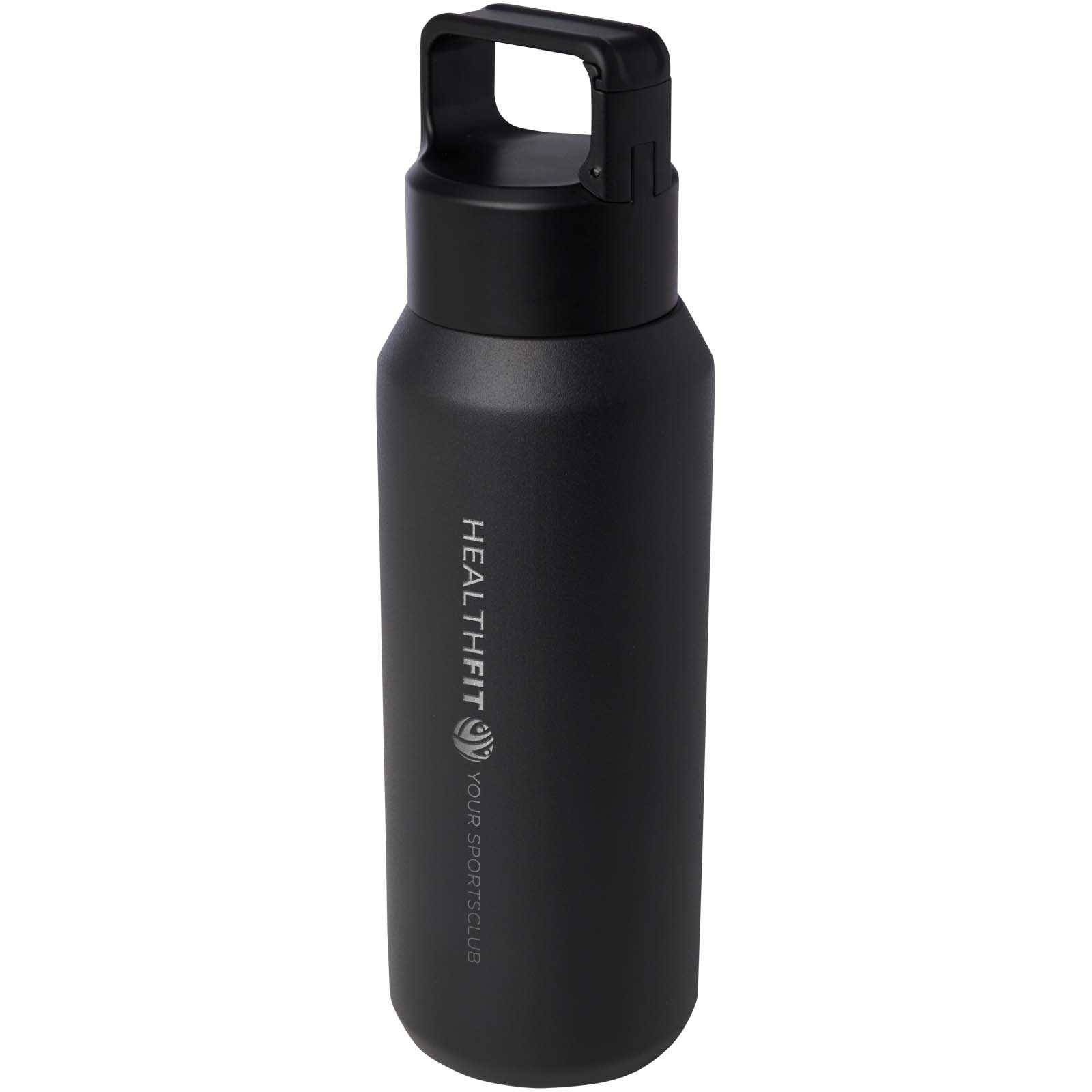 Astra 600 ml RCS-zertifizierte Kupfer-Vakuum Isolierflasche aus recyceltem Edelstahl (Kohlensäure geeignet) - schwarz - Logo 1