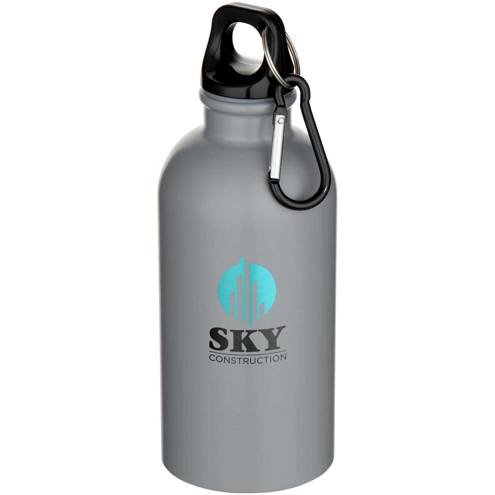 Oregon 400 ml matte RCS-zertifizierte einwandige Trinkflasche aus recyceltem Edelstahl mit Karabinerhaken - grau - Logo 1