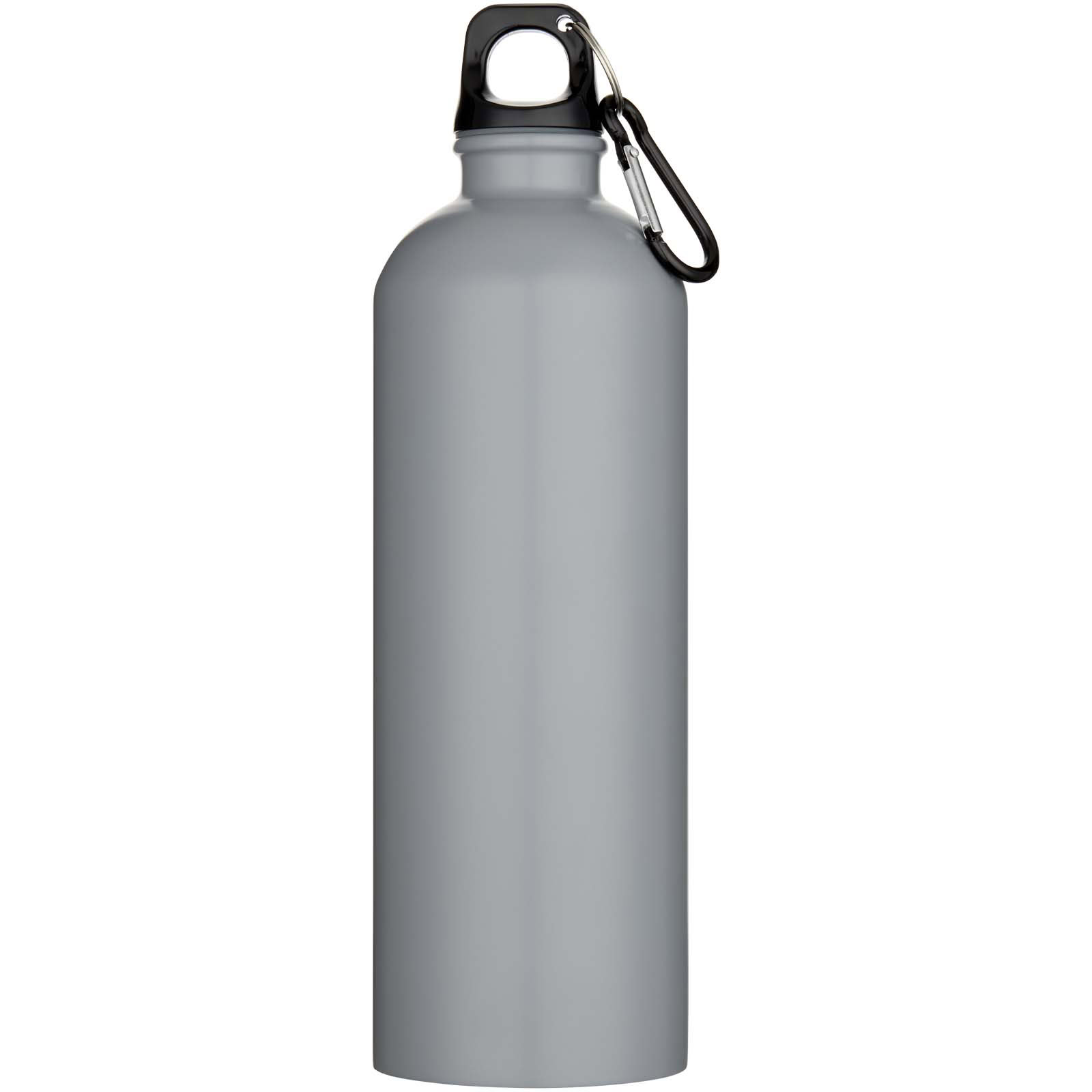 einwandige Trinkflasche aus recyceltem Edelstahl mit Karabinerhaken - grau - Logo 2