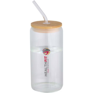 Mirage 500 ml einwandiges Glas aus Borosilikatglas mit Bambusdeckel - transparent - Logo 1