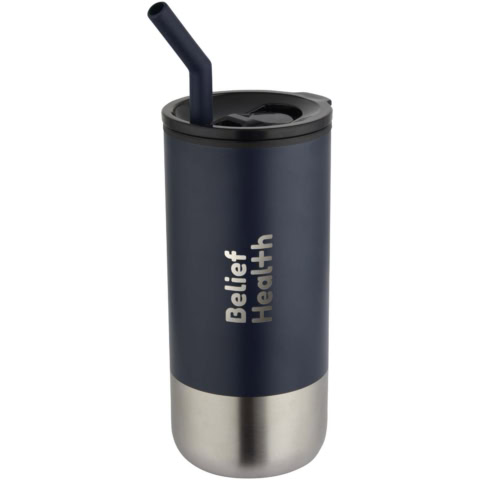 Grayson 480 ml RCS recycelter Isolierbecher mit Trinkhalm - navy - Logo 1