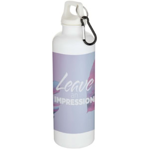 Oregon 750 ml einfarbige RS-zertifizierte Wasserflasche aus recyceltem Kunststoff mit Karabinerhaken - weiss - Logo 1